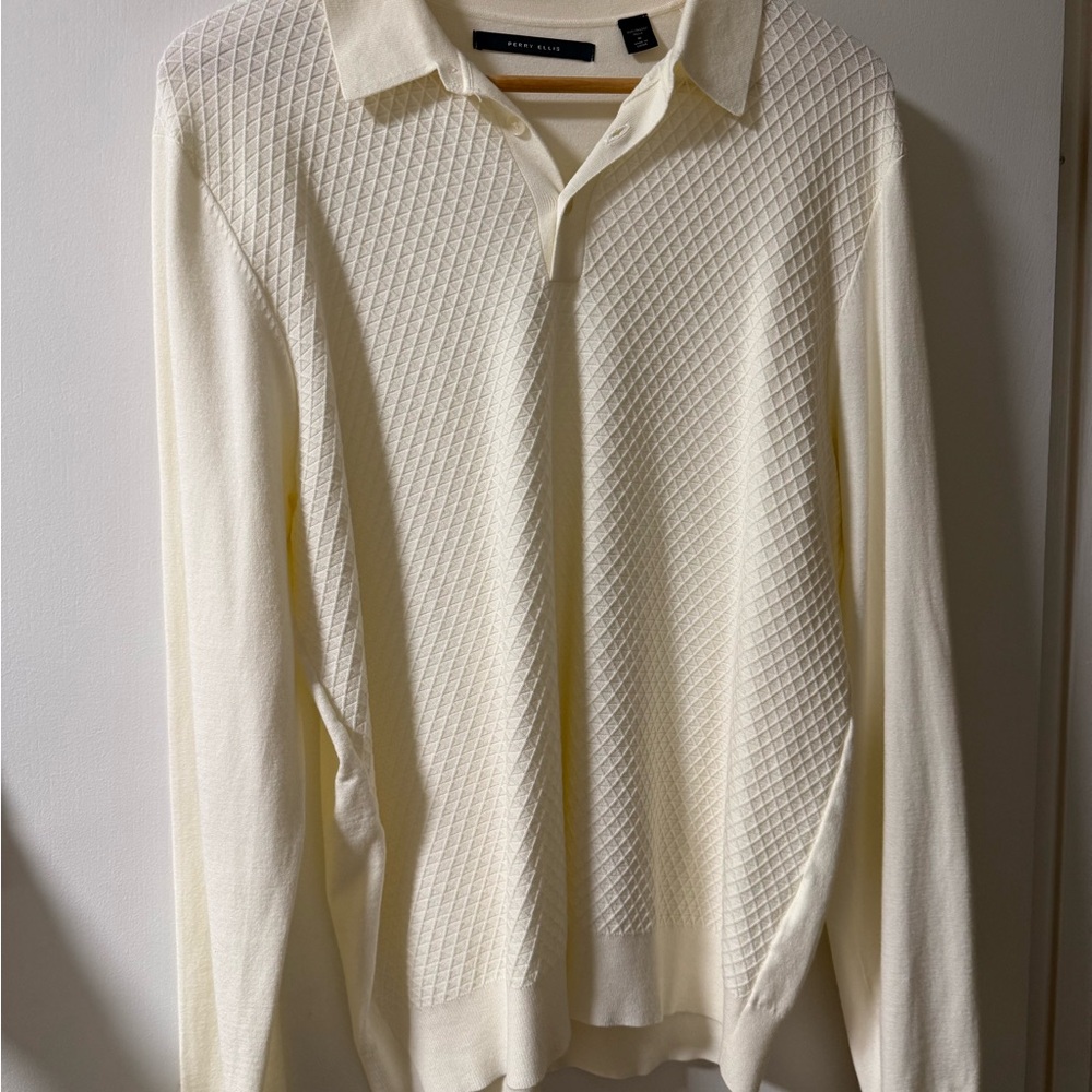 Perry Ellis Ivory Diamond Knit Polo